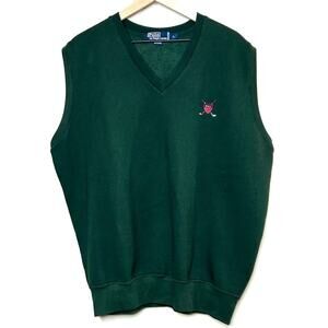 Polo Ralph Lauren Green Sweatshirt Vest Size L Embroidered Logo V Neck Pullover
